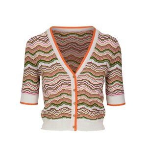 Veronica Beard Multicolor Wave Knit Short Sleeve Cardigan - Orange Trim